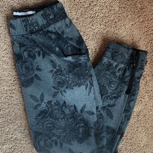 Adidas Black and Grey Rose Print Sweatpants